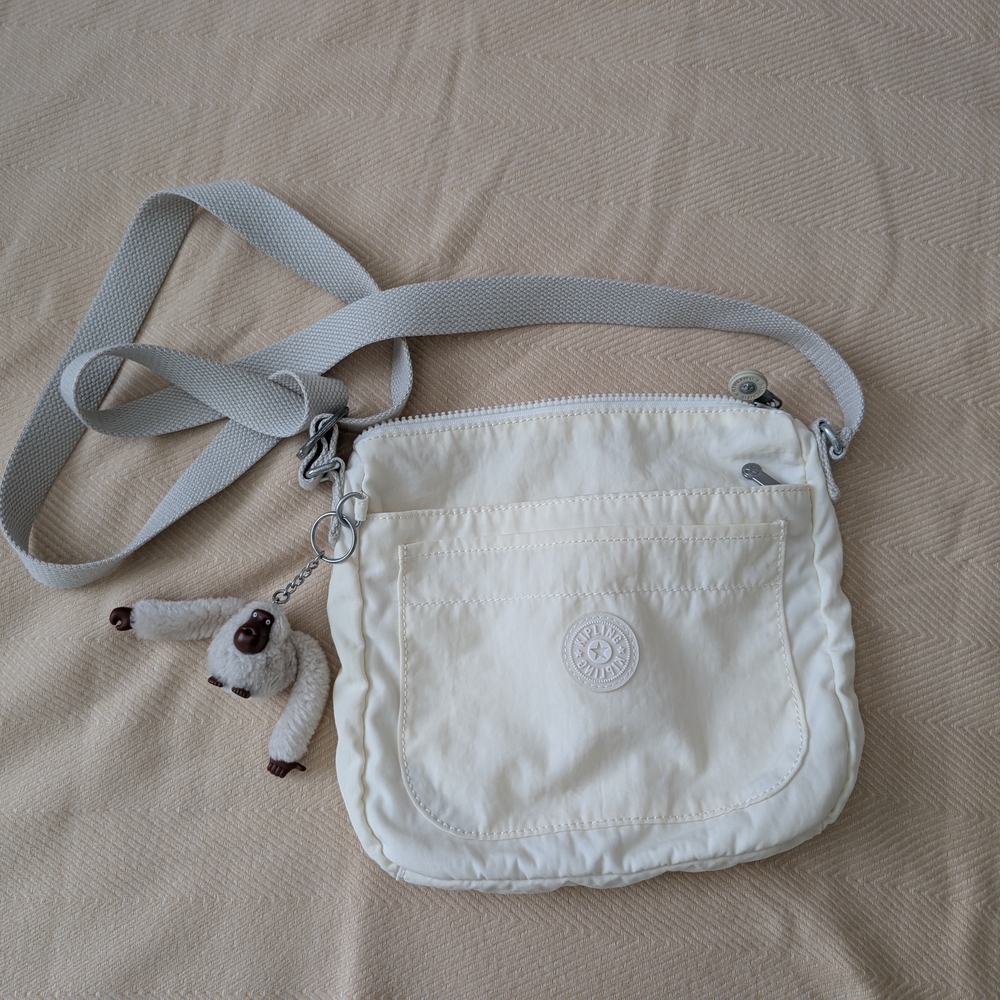 Kipling White and Gray Crossbody Bag Casual Canvas Style